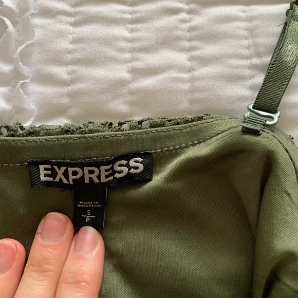 Express Olive Green Crochet Overlay Dress - Picture 3 of 6